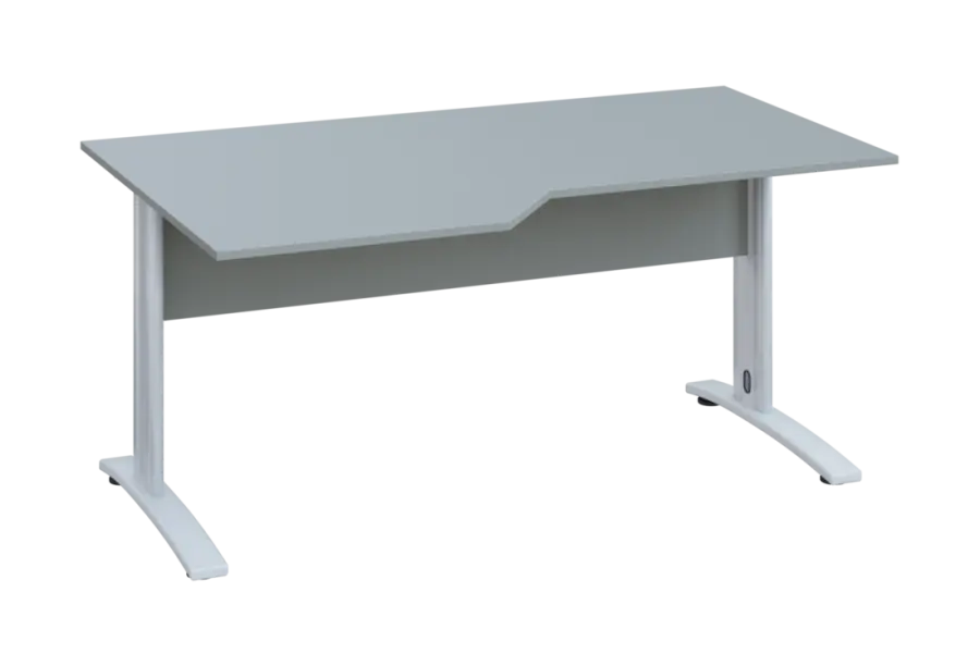 EZK 18 - 166 stůl kancelářský, rohový, levý, kovová podnož bílá, deska 18 mm, široký 1600 mm, šedá